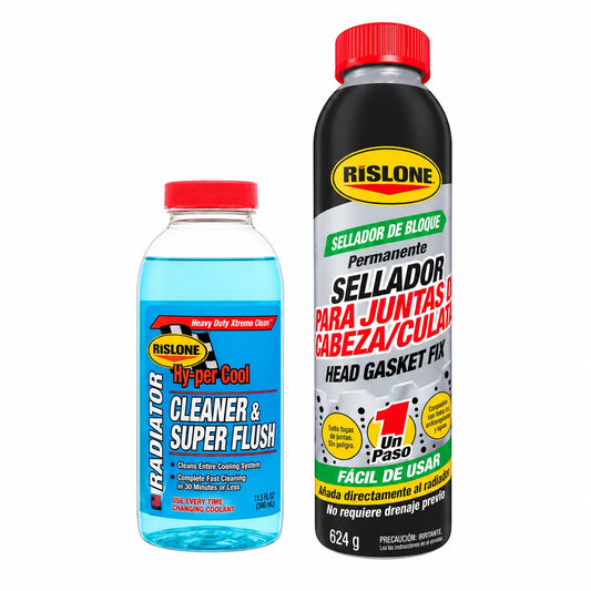 Pack Rislone con sellador de juntas de culata Head Gasket Fix y limpiador de radiador Radiator Cleaner & Super Flush